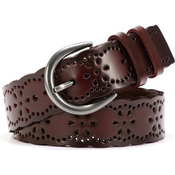 Women Plus Size Leather Belt Hollow Flower Waist Belt Jeans Dresses Pants Fashio - Picture 1 of 6